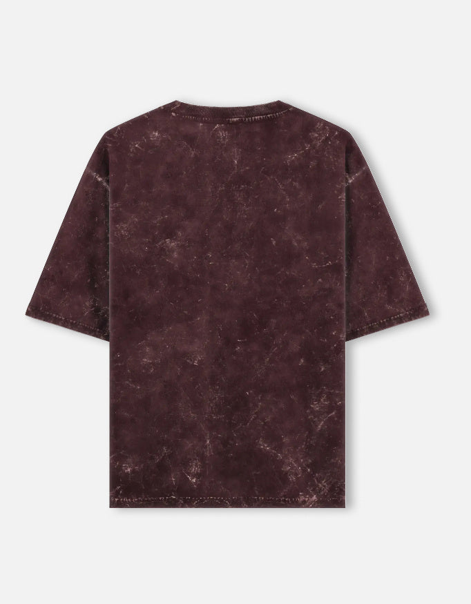 Maroon Acid Washed Oversized Tee t-shirt oversized fit acid washed cotton fabric heavyweight fabric detail view by HAViT Apparel