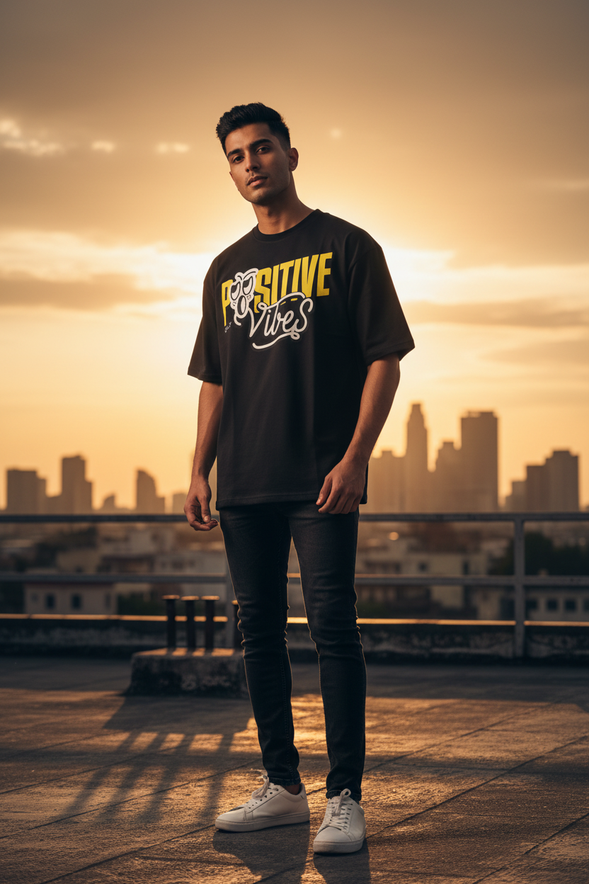 Positive Vibes Only – Oversized Graphic T-Shirt
