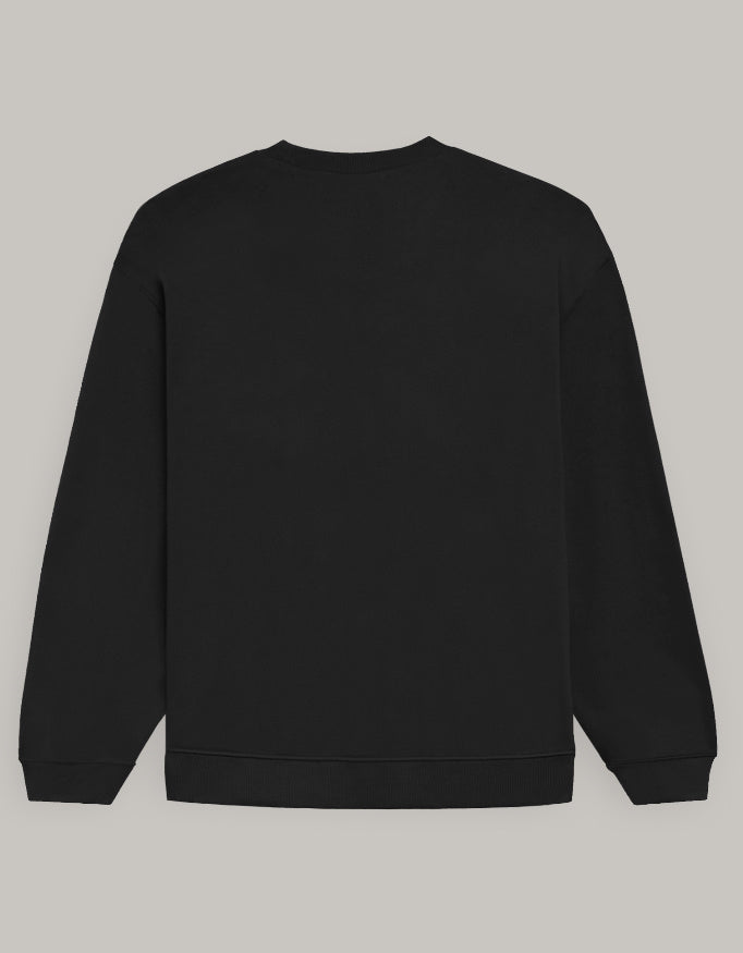 Oversized Men’s Graphic Sweatshirt – Undoubtedly Doubtful Typography sweatshirt oversized fit cotton fabric heavyweight fabric printed design detail view by HAViT Apparel