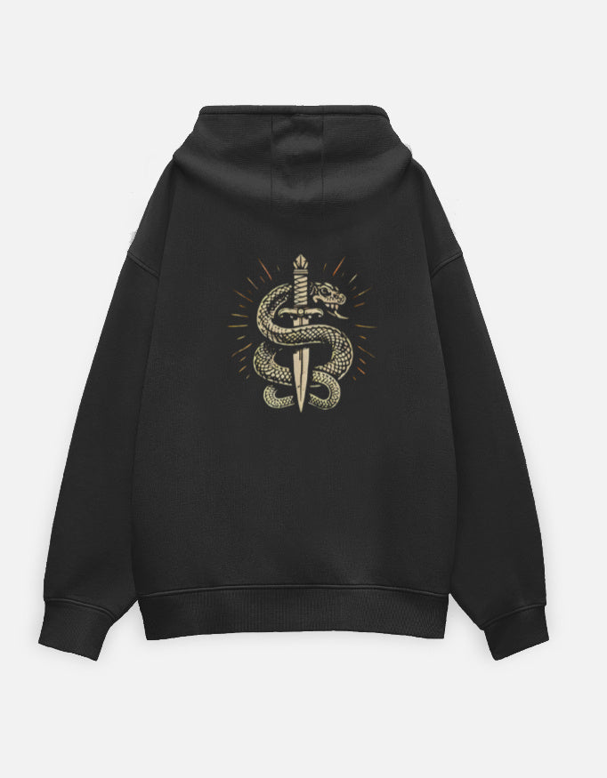 Dagger & Dragon- Oversized Hoodie sweatshirt oversized fit cotton fabric heavyweight fabric detail view by HAViT Apparel
