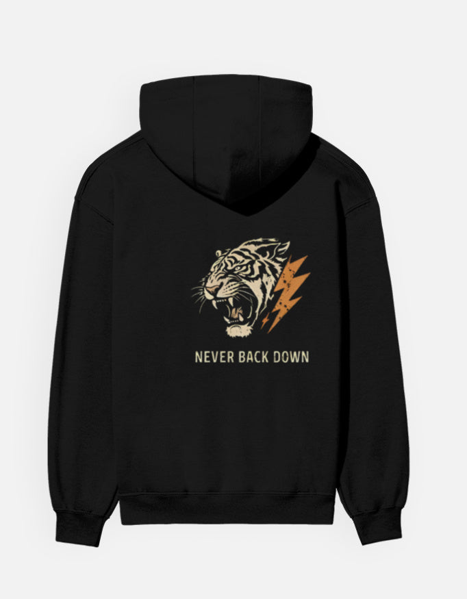Never Back Down- Hoodie sweatshirt regular fit cotton fabric heavyweight fabric detail view by HAViT Apparel