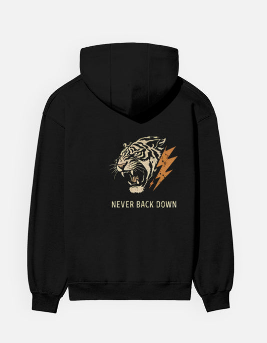 Never Back Down- Hoodie sweatshirt regular fit cotton fabric heavyweight fabric detail view by HAViT Apparel