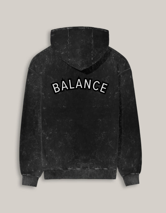 Zen Balance Men's Acid Wash Hoodie hoodie oversized fit acid washed cotton fabric heavyweight fabric printed design detail view by HAViT Apparel
