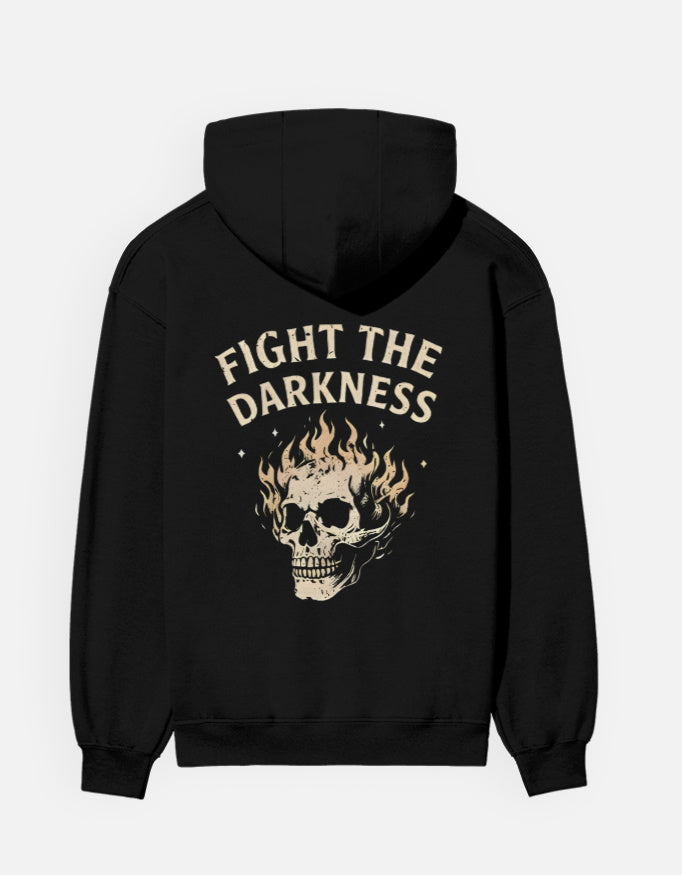 Fight The Darkness- Hoodie sweatshirt regular fit cotton fabric heavyweight fabric detail view by HAViT Apparel