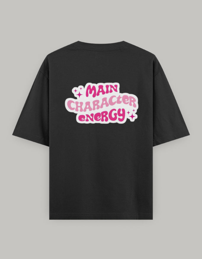 Main Character Vibes Oversized T-Shirt t-shirt oversized fit cotton fabric heavyweight fabric graphic print printed design detail view by HAViT Apparel