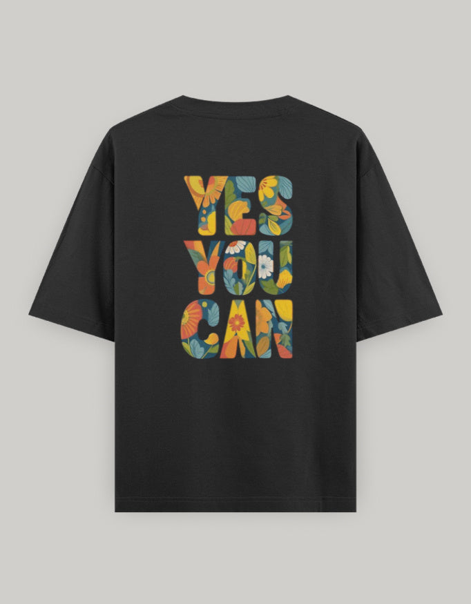 Bloom with Confidence Oversized Tee t-shirt oversized fit cotton fabric heavyweight fabric printed design detail view by HAViT Apparel