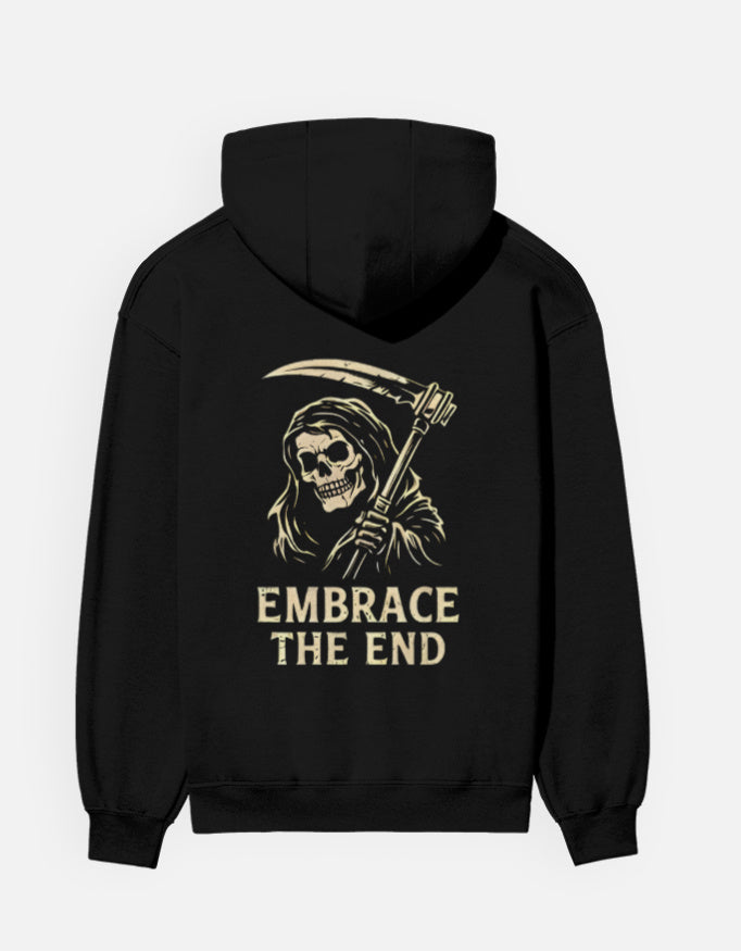 Embrace The End- Hoodie sweatshirt regular fit cotton fabric heavyweight fabric detail view by HAViT Apparel