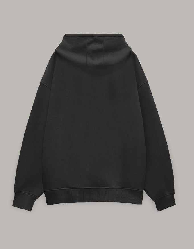 Patience Oversized Hoodie – Minimal Calm Edition hoodie oversized fit cotton fabric heavyweight fabric printed design detail view by HAViT Apparel