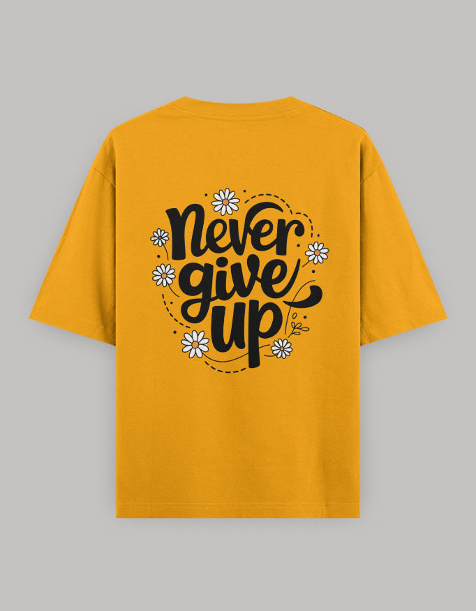Never Quit Floral Statement Oversized Tee t-shirt oversized fit cotton fabric heavyweight fabric printed design detail view by HAViT Apparel