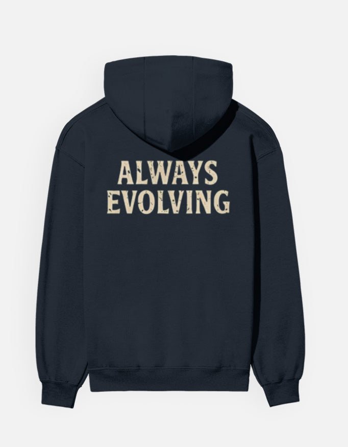 Always Evolving- Hoodie sweatshirt regular fit cotton fabric heavyweight fabric detail view by HAViT Apparel