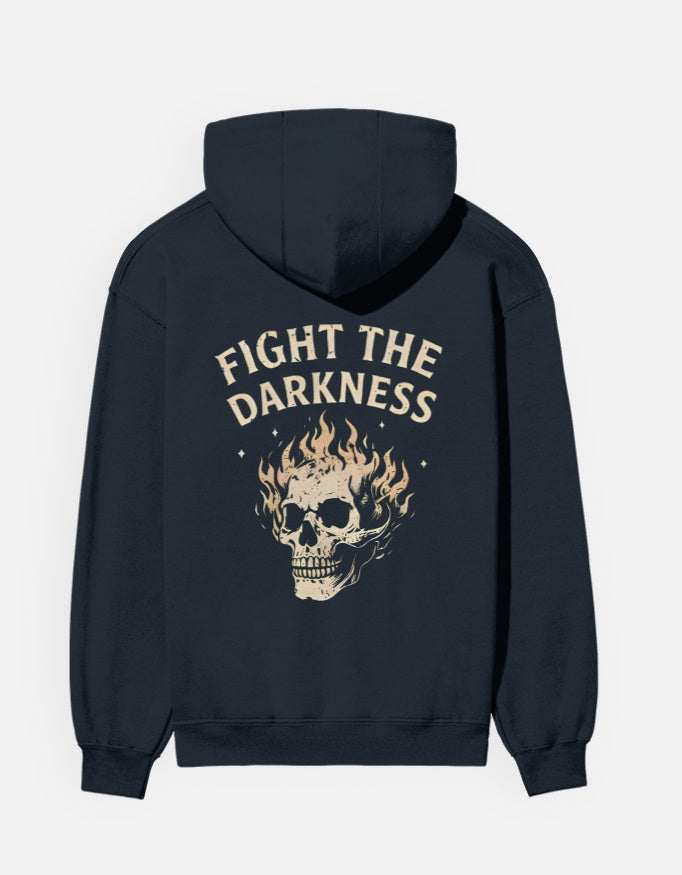 Fight The Darkness- Hoodie sweatshirt regular fit cotton fabric heavyweight fabric detail view by HAViT Apparel