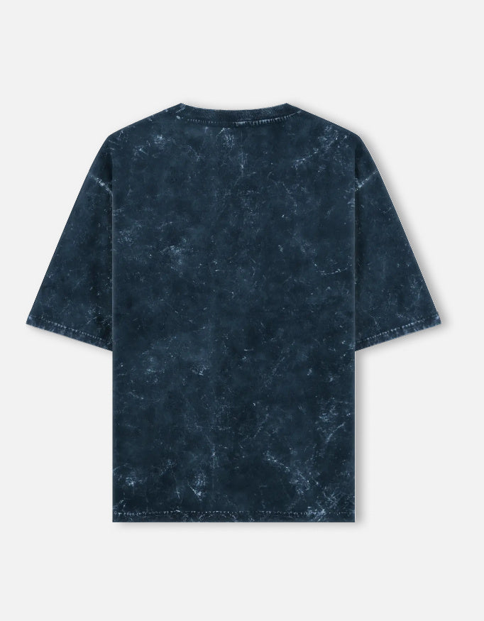 Navy Blue Acid Washed Oversized Tee t-shirt oversized fit acid washed cotton fabric heavyweight fabric detail view by HAViT Apparel