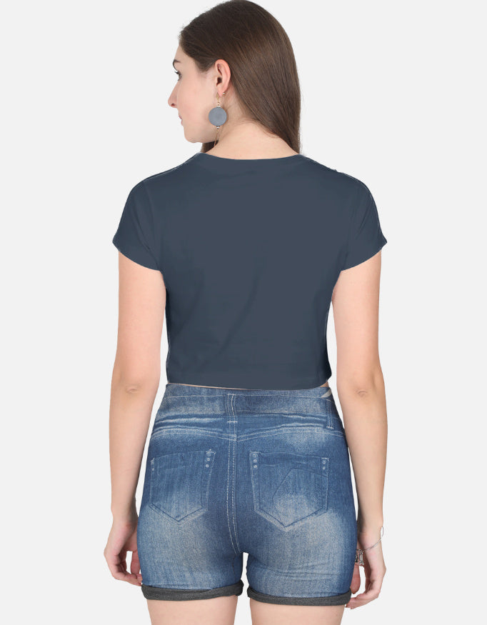Chill Smiley Crop Top cotton fabric heavyweight fabric detail view by HAViT Apparel