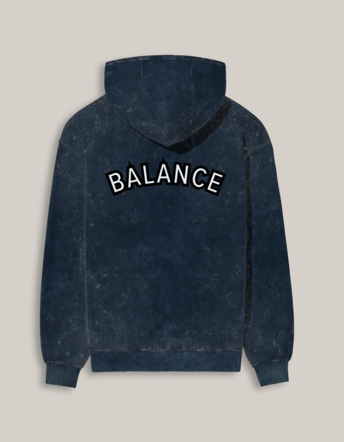 Zen Balance Women's Acid Wash Hoodie hoodie oversized fit acid washed cotton fabric heavyweight fabric printed design detail view by HAViT Apparel