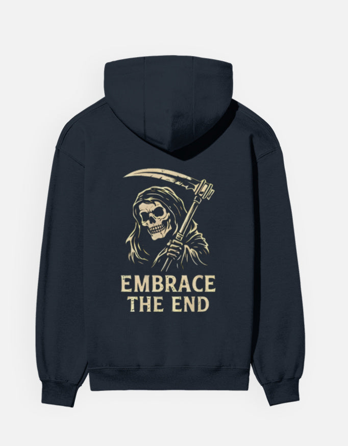 Embrace The End- Hoodie sweatshirt regular fit cotton fabric heavyweight fabric detail view by HAViT Apparel