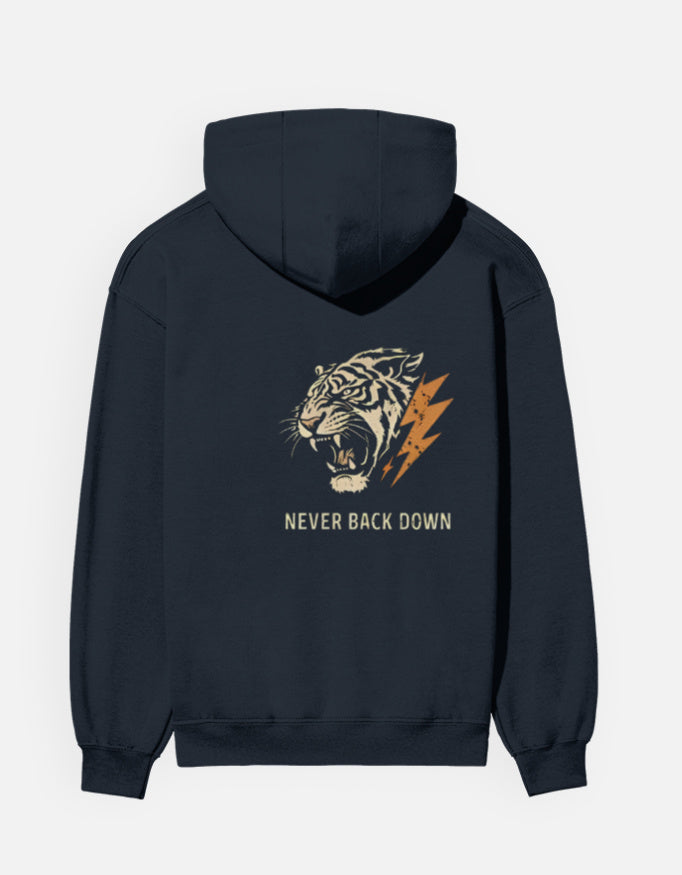 Never Back Down- Hoodie sweatshirt regular fit cotton fabric heavyweight fabric detail view by HAViT Apparel