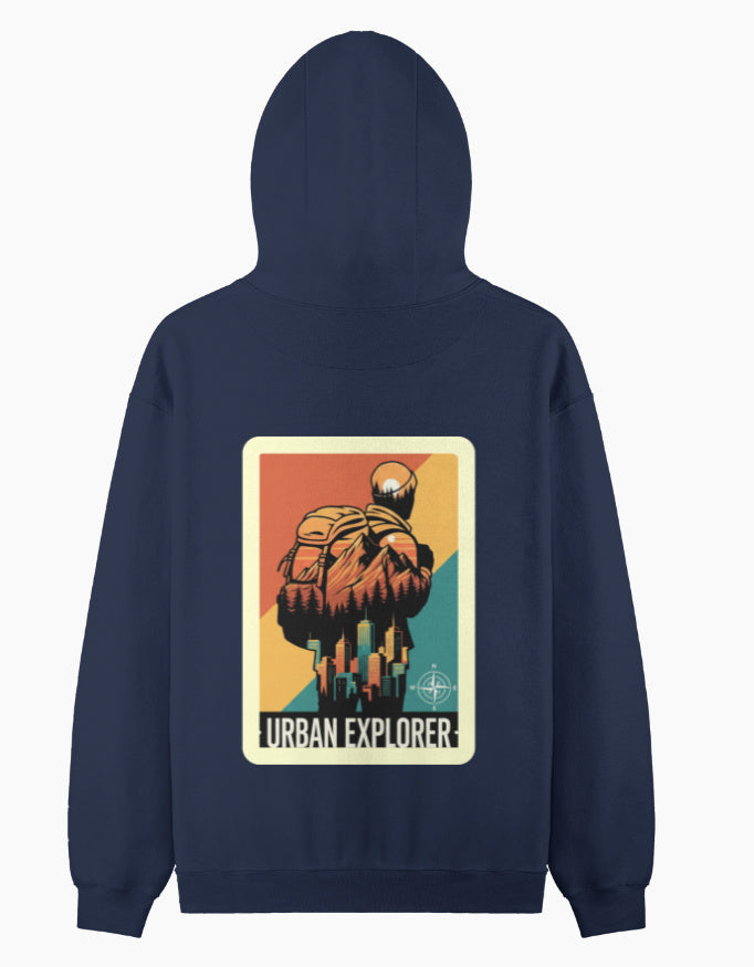 Urban Explorer- Pullover Hoodie sweatshirt regular fit cotton fabric heavyweight fabric detail view by HAViT Apparel