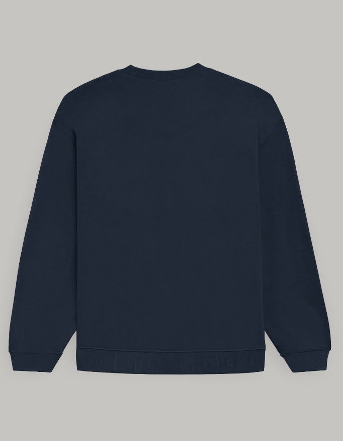 Premium Oversized Sweatshirt with EVOLVE Vertical Design sweatshirt oversized fit cotton fabric heavyweight fabric printed design detail view by HAViT Apparel