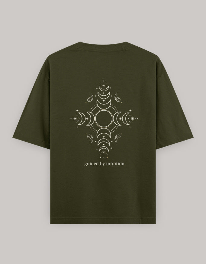 Cosmic Intuition Oversized Women’s T-Shirt t-shirt oversized fit cotton fabric heavyweight fabric printed design detail view by HAViT Apparel