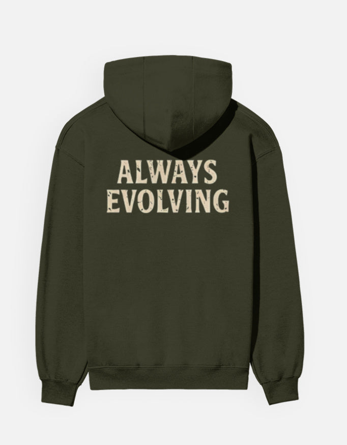 Always Evolving- Hoodie sweatshirt regular fit cotton fabric heavyweight fabric detail view by HAViT Apparel
