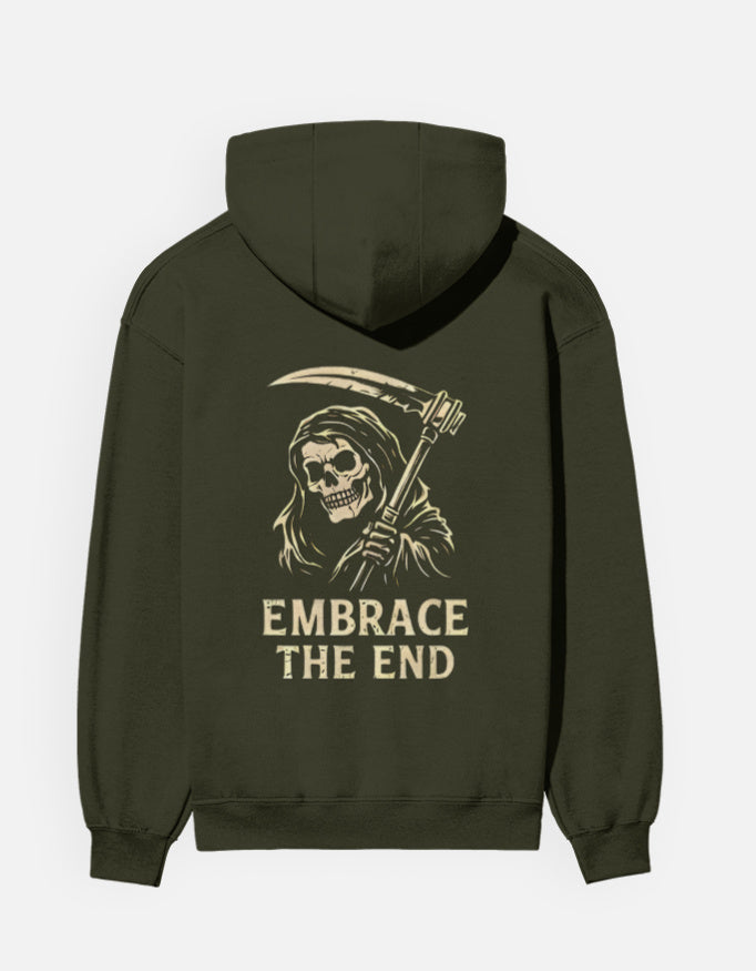 Embrace The End- Hoodie sweatshirt regular fit cotton fabric heavyweight fabric detail view by HAViT Apparel