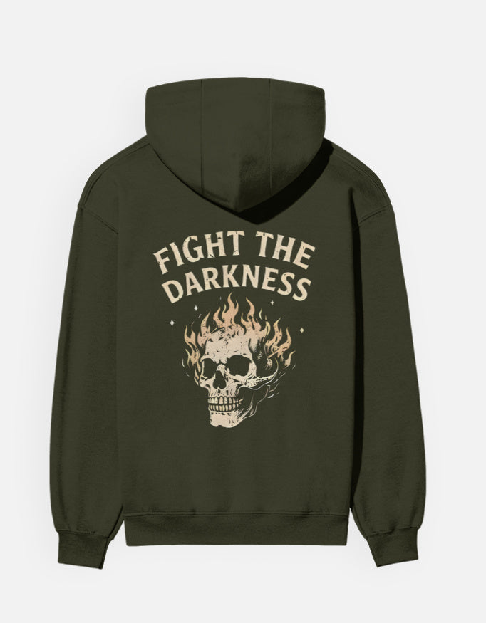 Fight The Darkness- Hoodie sweatshirt regular fit cotton fabric heavyweight fabric detail view by HAViT Apparel