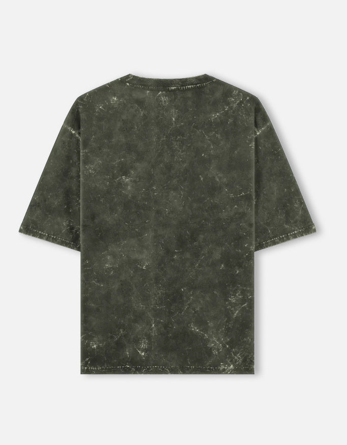Olive Green Acid Washed Oversized Tee t-shirt oversized fit acid washed cotton fabric heavyweight fabric detail view by HAViT Apparel