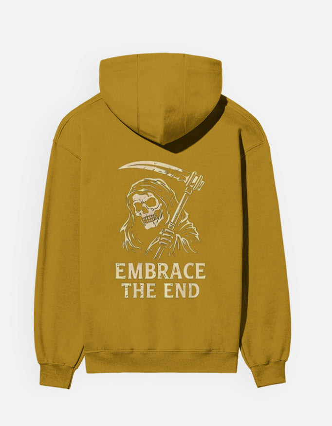 Embrace The End- Hoodie sweatshirt regular fit cotton fabric heavyweight fabric detail view by HAViT Apparel