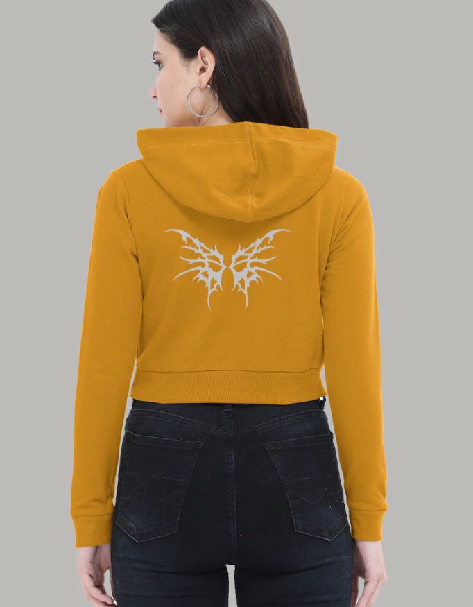 Butterfly Cropped Hoodie – Back Graphic Print hoodie cotton fabric heavyweight fabric graphic print printed design detail view by HAViT Apparel
