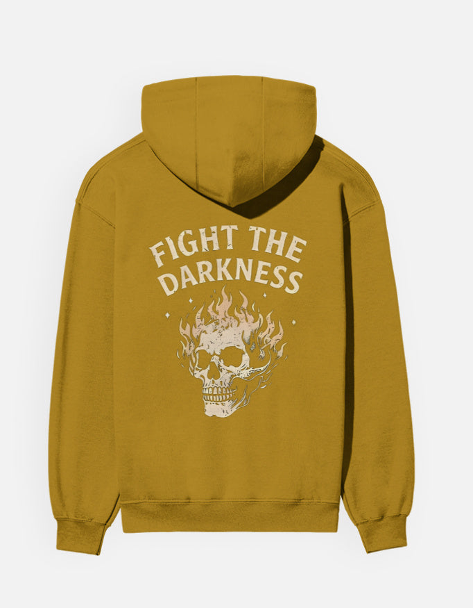Fight The Darkness- Hoodie sweatshirt regular fit cotton fabric heavyweight fabric detail view by HAViT Apparel