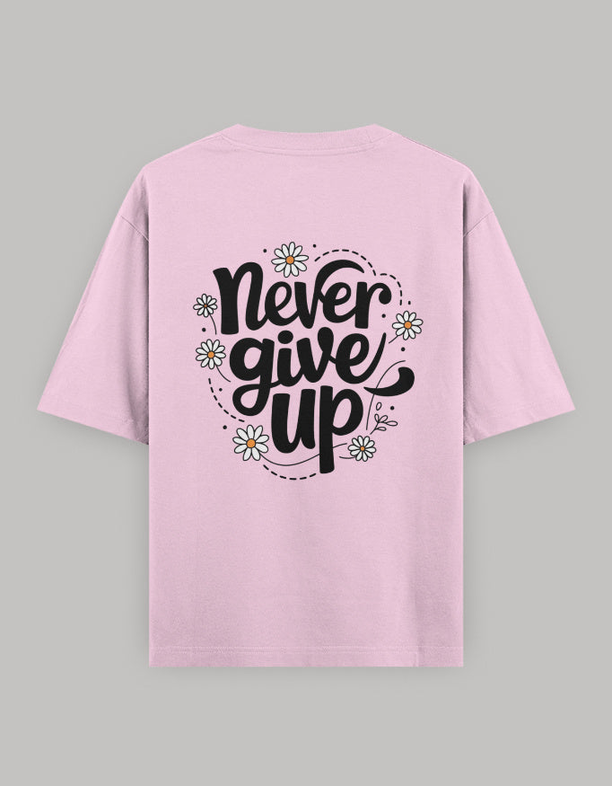 Never Quit Floral Statement Oversized Tee t-shirt oversized fit cotton fabric heavyweight fabric printed design detail view by HAViT Apparel