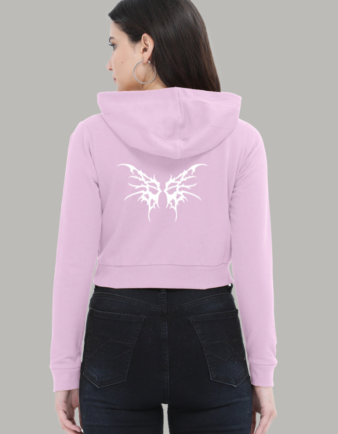 Butterfly Cropped Hoodie – Back Graphic Print hoodie cotton fabric heavyweight fabric graphic print printed design detail view by HAViT Apparel