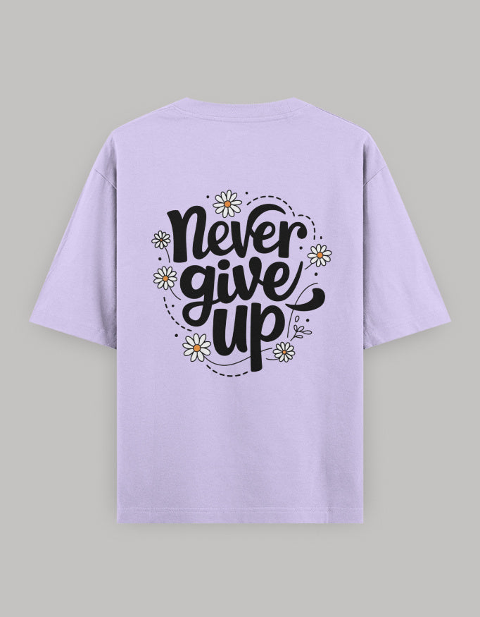Never Quit Floral Statement Oversized Tee t-shirt oversized fit cotton fabric heavyweight fabric printed design detail view by HAViT Apparel