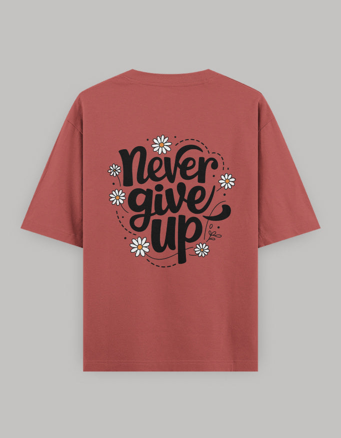 Never Quit Floral Statement Oversized Tee t-shirt oversized fit cotton fabric heavyweight fabric printed design detail view by HAViT Apparel