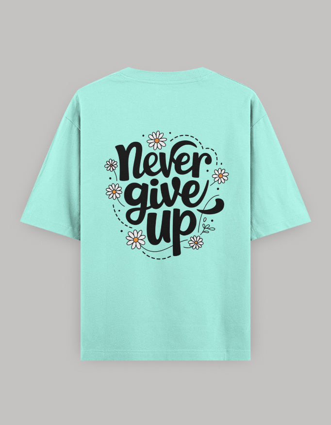 Never Quit Floral Statement Oversized Tee t-shirt oversized fit cotton fabric heavyweight fabric printed design detail view by HAViT Apparel