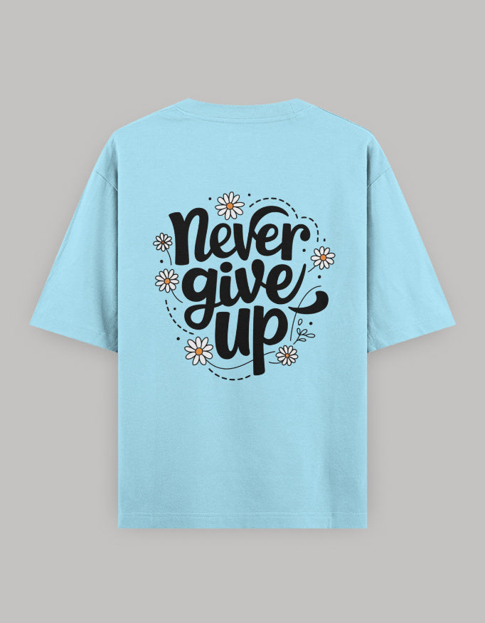Never Quit Floral Statement Oversized Tee t-shirt oversized fit cotton fabric heavyweight fabric printed design detail view by HAViT Apparel