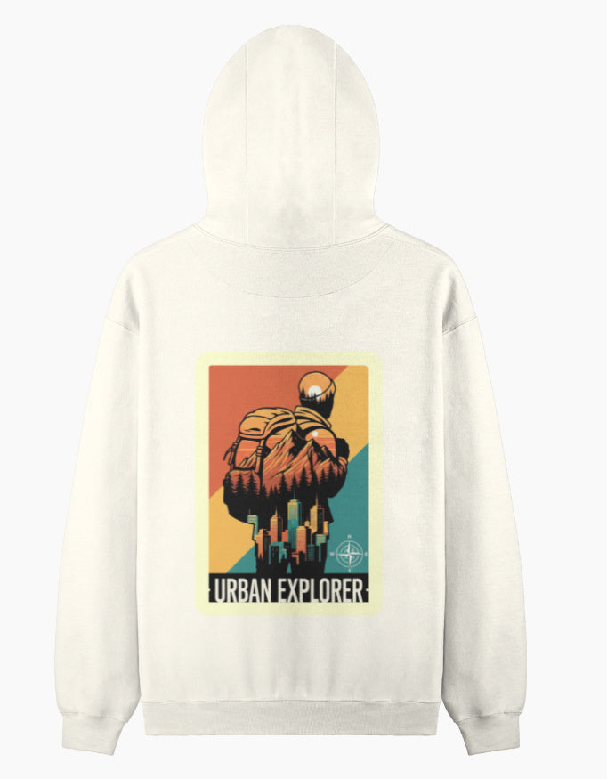 Urban Explorer- Pullover Hoodie sweatshirt regular fit cotton fabric heavyweight fabric detail view by HAViT Apparel