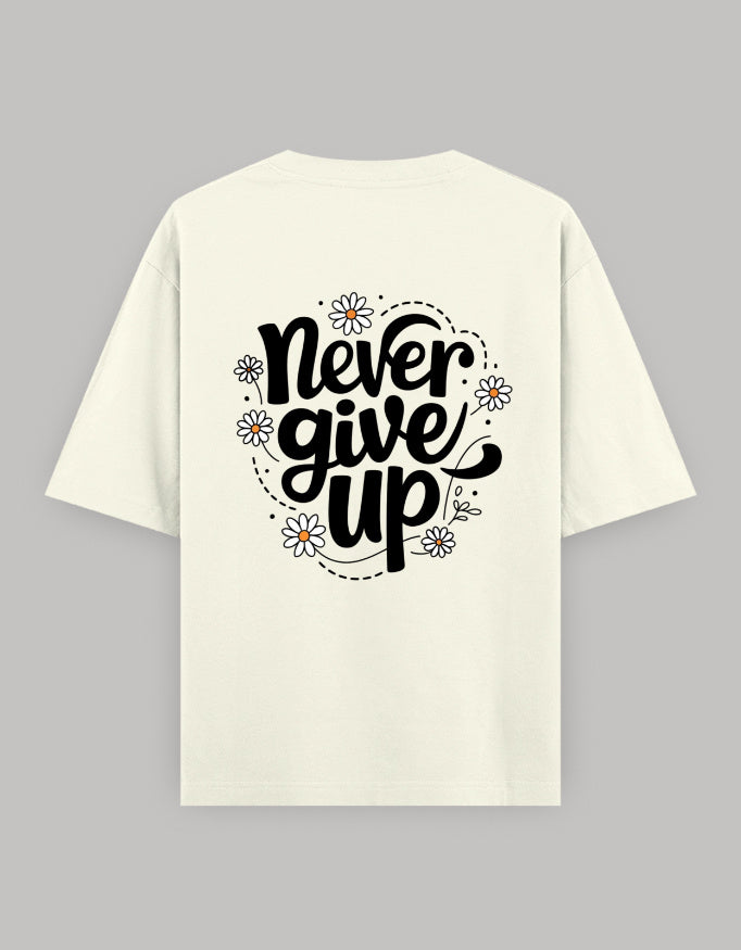 Never Quit Floral Statement Oversized Tee t-shirt oversized fit cotton fabric heavyweight fabric printed design detail view by HAViT Apparel