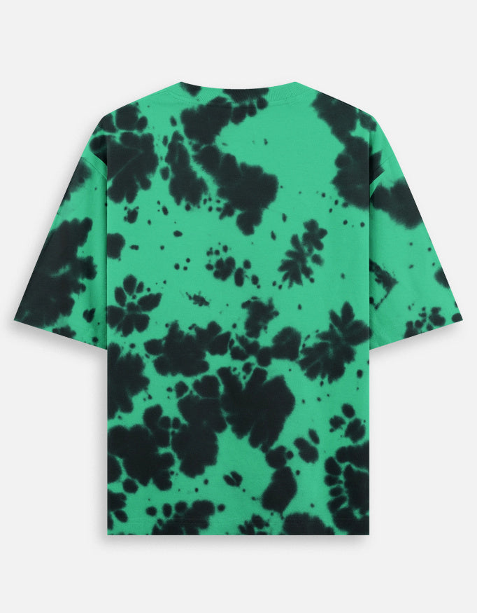Green Tie Dye Oversized T-Shirt t-shirt oversized fit cotton fabric heavyweight fabric detail view by HAViT Apparel
