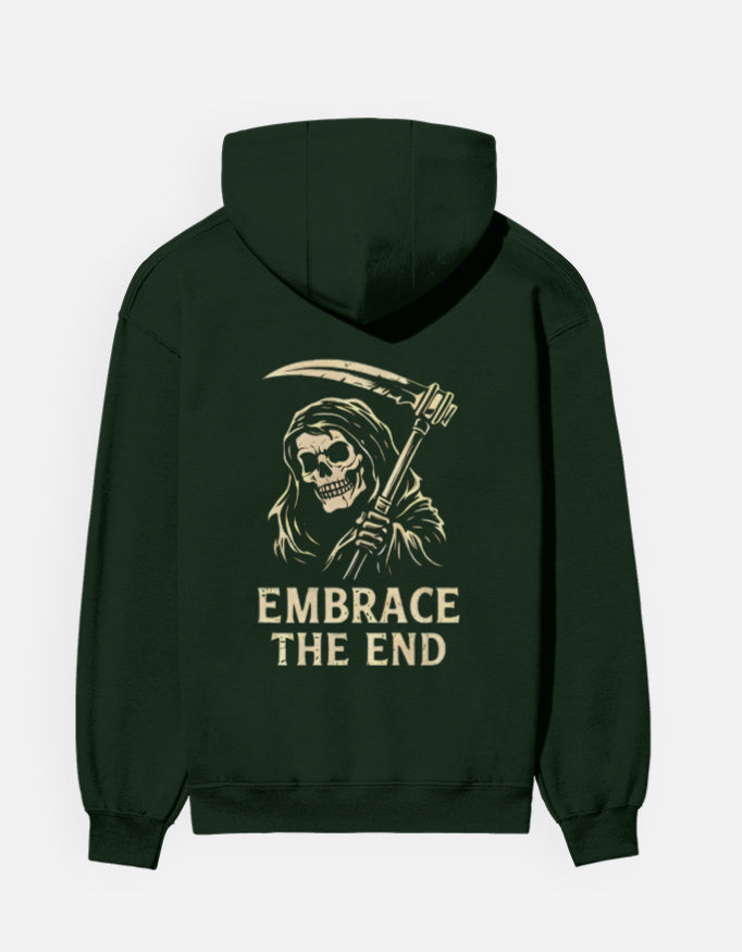 Embrace The End- Hoodie sweatshirt regular fit cotton fabric heavyweight fabric detail view by HAViT Apparel