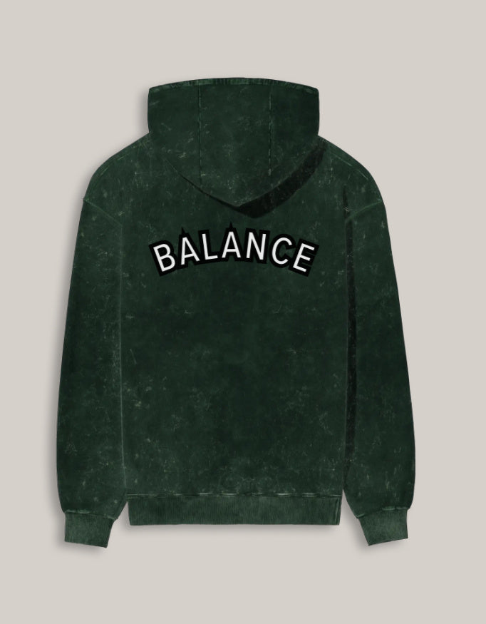Zen Balance Men's Acid Wash Hoodie hoodie oversized fit acid washed cotton fabric heavyweight fabric printed design detail view by HAViT Apparel