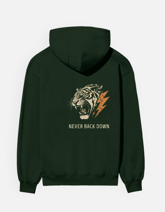 Never Back Down- Hoodie sweatshirt regular fit cotton fabric heavyweight fabric detail view by HAViT Apparel
