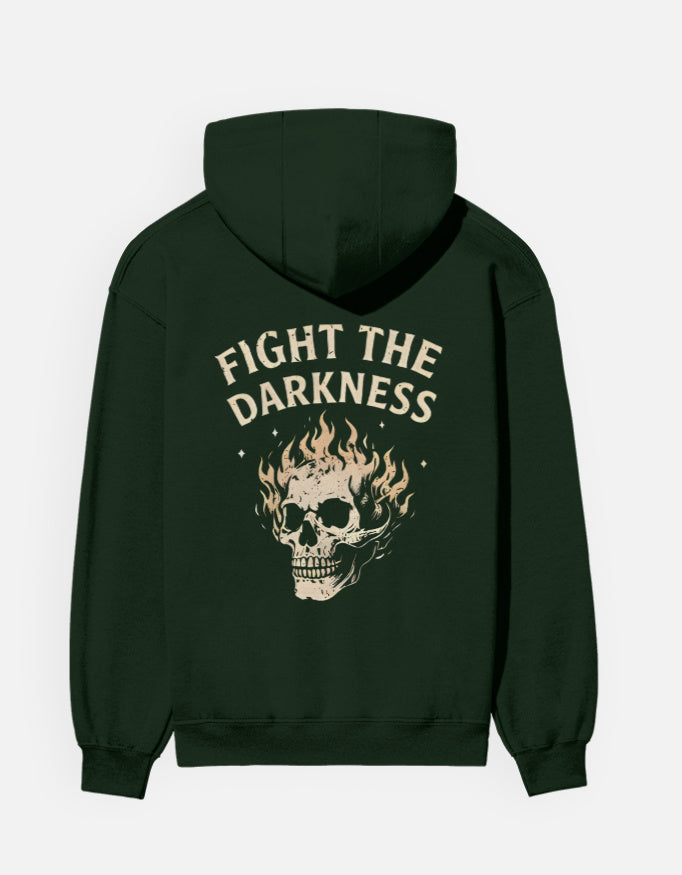 Fight The Darkness- Hoodie sweatshirt regular fit cotton fabric heavyweight fabric detail view by HAViT Apparel
