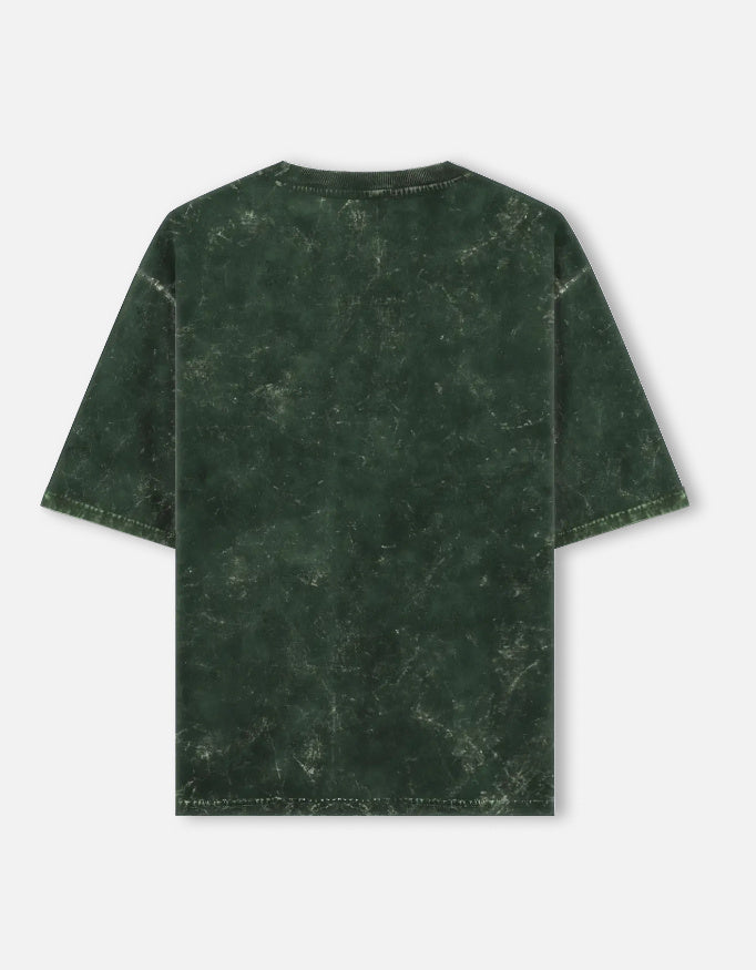 Bottle Green Acid Washed Oversized Tee t-shirt oversized fit acid washed cotton fabric heavyweight fabric detail view by HAViT Apparel