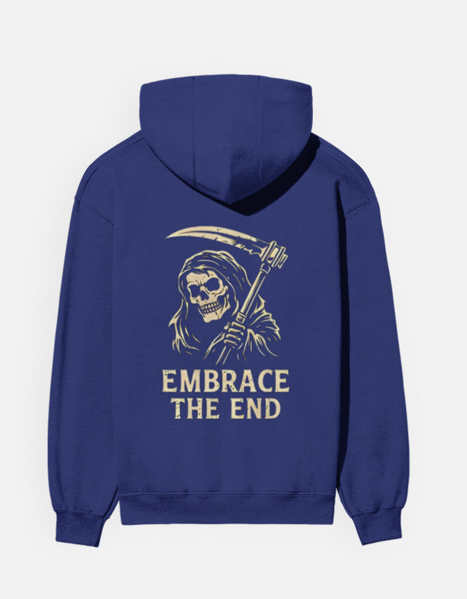 Embrace The End- Hoodie sweatshirt regular fit cotton fabric heavyweight fabric detail view by HAViT Apparel