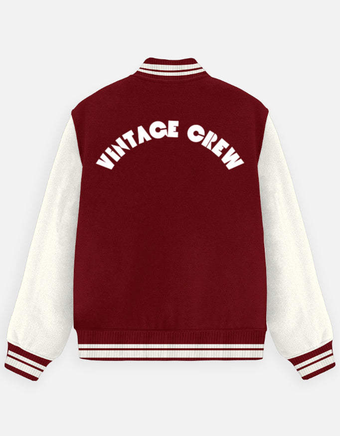 Vintage Crew Varsity Jacket – 90s Inspired jacket cotton fabric heavyweight fabric printed design detail view by HAViT Apparel
