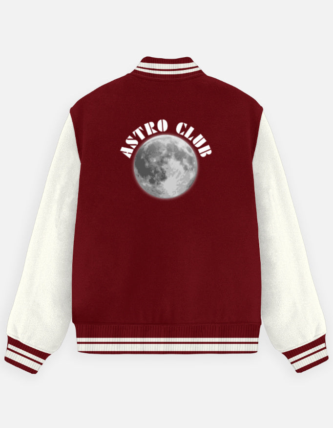 Space Edition Varsity Jacket – Astro Club jacket cotton fabric heavyweight fabric graphic print detail view by HAViT Apparel