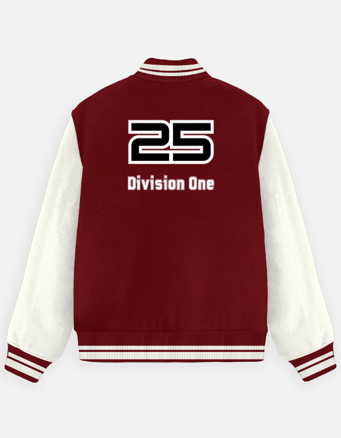 League 25 Number Varsity Jacket jacket oversized fit cotton fabric heavyweight fabric detail view by HAViT Apparel