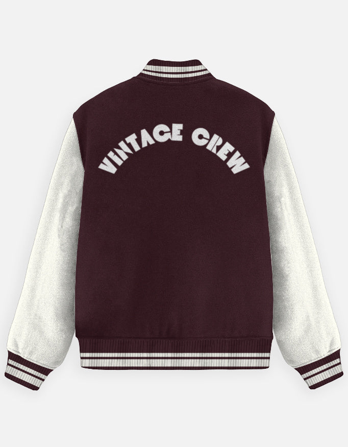Vintage Crew Varsity Jacket – 90s Inspired jacket cotton fabric heavyweight fabric printed design detail view by HAViT Apparel