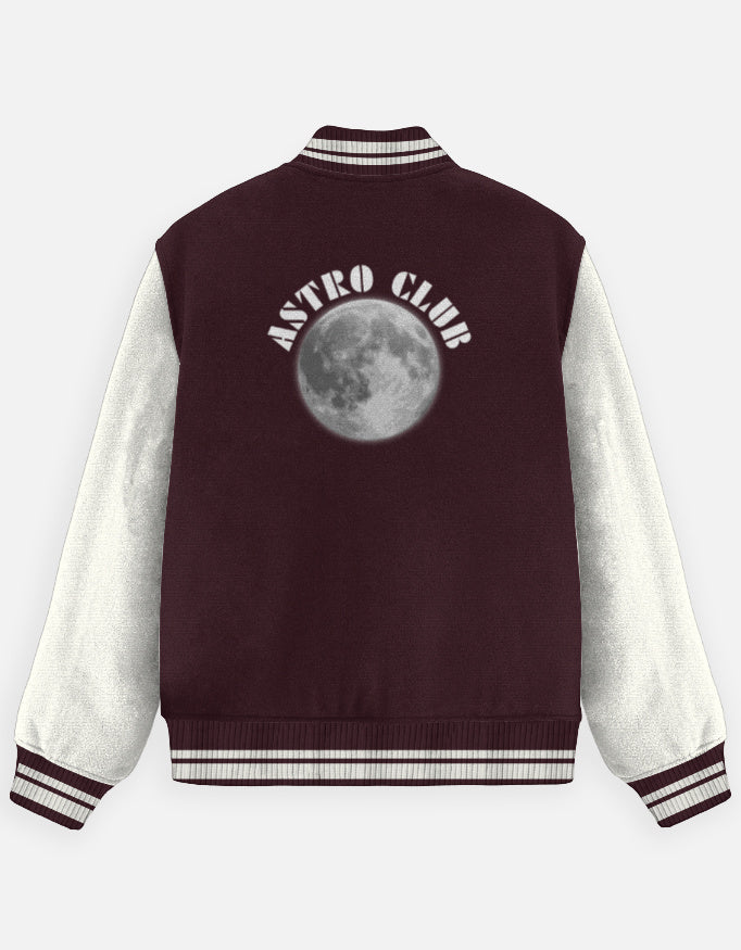 Space Edition Varsity Jacket – Astro Club jacket cotton fabric heavyweight fabric graphic print detail view by HAViT Apparel